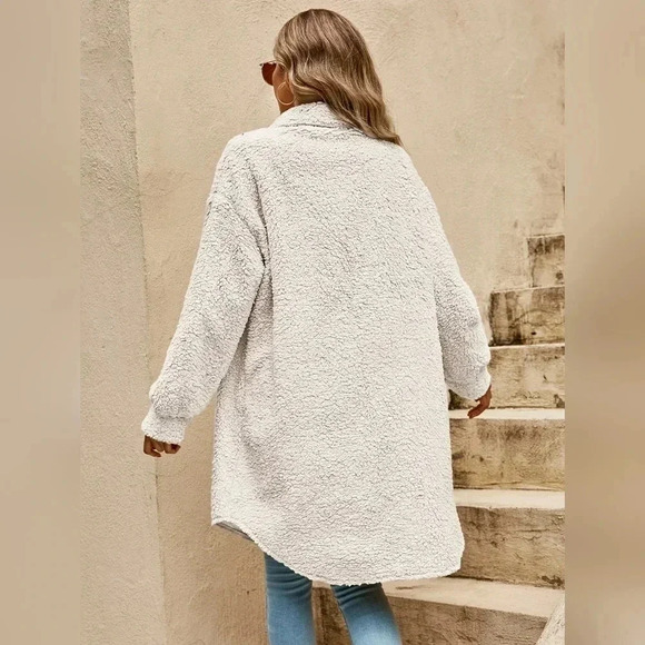 Drop Shoulder Flap Detail Teddy Coat - Picture 2 of 5